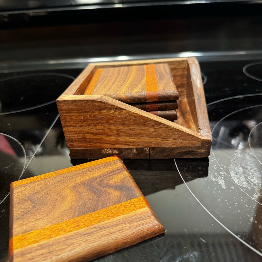 Wooden Coaster Set with Holder